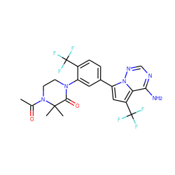 CC(=O)N1CCN(c2cc(-c3cc(C(F)(F)F)c4c(N)ncnn34)ccc2C(F)(F)F)C(=O)C1(C)C ZINC001772602751