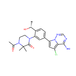 CC(=O)N1CCN(c2cc(-c3cc(Cl)c4c(N)ncnn34)ccc2[C@@H](C)O)C(=O)C1(C)C ZINC001772654878