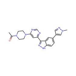 CC(=O)N1CCN(c2cc(-c3n[nH]c4ccc(-c5cnn(C)c5)cc34)ncn2)CC1 ZINC000225567435