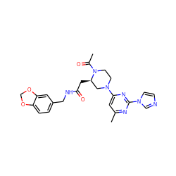 CC(=O)N1CCN(c2cc(C)nc(-n3ccnc3)n2)C[C@H]1CC(=O)NCc1ccc2c(c1)OCO2 ZINC000035272749