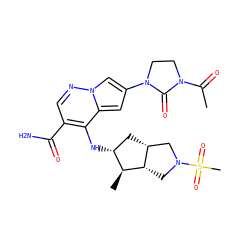 CC(=O)N1CCN(c2cc3c(N[C@@H]4C[C@@H]5CN(S(C)(=O)=O)C[C@@H]5[C@H]4C)c(C(N)=O)cnn3c2)C1=O ZINC000216534377