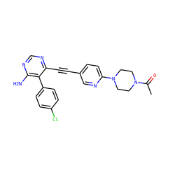 CC(=O)N1CCN(c2ccc(C#Cc3ncnc(N)c3-c3ccc(Cl)cc3)cn2)CC1 ZINC000028646583