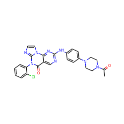 CC(=O)N1CCN(c2ccc(Nc3ncc4c(=O)n(-c5ccccc5Cl)c5nccn5c4n3)cc2)CC1 ZINC000143953833