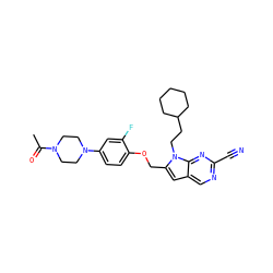 CC(=O)N1CCN(c2ccc(OCc3cc4cnc(C#N)nc4n3CCC3CCCCC3)c(F)c2)CC1 ZINC000040972299