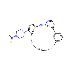 CC(=O)N1CCN(c2ccc3cc2COCC=CCOCc2cccc(c2)-c2ccnc(n2)N3)CC1 ZINC000253994496