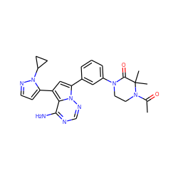 CC(=O)N1CCN(c2cccc(-c3cc(-c4ccnn4C4CC4)c4c(N)ncnn34)c2)C(=O)C1(C)C ZINC001772642038