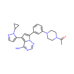 CC(=O)N1CCN(c2cccc(-c3cc(-c4ccnn4C4CC4)c4c(N)ncnn34)c2)CC1 ZINC001772612712