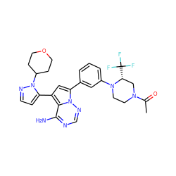 CC(=O)N1CCN(c2cccc(-c3cc(-c4ccnn4C4CCOCC4)c4c(N)ncnn34)c2)[C@H](C(F)(F)F)C1 ZINC001772637907