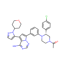 CC(=O)N1CCN(c2cccc(-c3cc(-c4ccnn4C4CCOCC4)c4c(N)ncnn34)c2)[C@H](c2ccc(Cl)cc2)C1 ZINC001772653872