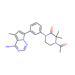 CC(=O)N1CCN(c2cccc(-c3cc(C)c4c(N)ncnn34)c2)C(=O)C1(C)C ZINC001772572379