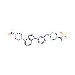 CC(=O)N1CCN(c2cccc3c2ccn3-c2ccnc(N[C@H]3CC[C@H](N(C)S(C)(=O)=O)CC3)n2)CC1 ZINC000261184445