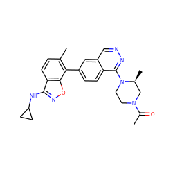 CC(=O)N1CCN(c2nncc3cc(-c4c(C)ccc5c(NC6CC6)noc45)ccc23)[C@@H](C)C1 ZINC000040954656