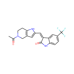 CC(=O)N1CCc2[nH]c(/C=C3\C(=O)Nc4ccc(C(F)(F)F)cc43)cc2C1 ZINC000096272955