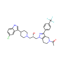 CC(=O)N1CCc2c(c(-c3ccc(C(F)(F)F)cc3)nn2C[C@@H](O)CN2CCC(c3c[nH]c4ccc(Cl)cc34)CC2)C1 ZINC000028824400