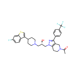 CC(=O)N1CCc2c(c(-c3ccc(C(F)(F)F)cc3)nn2C[C@@H](O)CN2CCC(c3csc4cc(F)ccc34)CC2)C1 ZINC000028824376