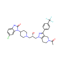 CC(=O)N1CCc2c(c(-c3ccc(C(F)(F)F)cc3)nn2C[C@@H](O)CN2CCC(n3c(=O)[nH]c4ccc(Cl)cc43)CC2)C1 ZINC000028336288