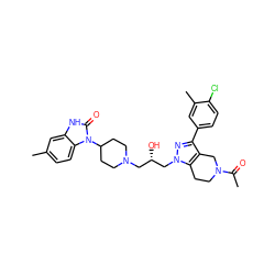 CC(=O)N1CCc2c(c(-c3ccc(Cl)c(C)c3)nn2C[C@@H](O)CN2CCC(n3c(=O)[nH]c4cc(C)ccc43)CC2)C1 ZINC000028127442