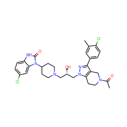 CC(=O)N1CCc2c(c(-c3ccc(Cl)c(C)c3)nn2C[C@@H](O)CN2CCC(n3c(=O)[nH]c4ccc(Cl)cc43)CC2)C1 ZINC000028341011