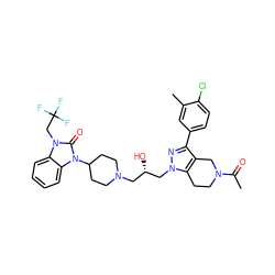 CC(=O)N1CCc2c(c(-c3ccc(Cl)c(C)c3)nn2C[C@@H](O)CN2CCC(n3c(=O)n(CC(F)(F)F)c4ccccc43)CC2)C1 ZINC000028331174