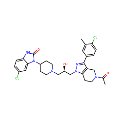 CC(=O)N1CCc2c(c(-c3ccc(Cl)c(C)c3)nn2C[C@H](O)CN2CCC(n3c(=O)[nH]c4ccc(Cl)cc43)CC2)C1 ZINC000028344911