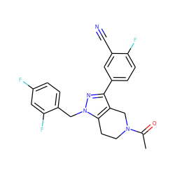 CC(=O)N1CCc2c(c(-c3ccc(F)c(C#N)c3)nn2Cc2ccc(F)cc2F)C1 ZINC000204895373