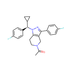 CC(=O)N1CCc2c(c(-c3ccc(F)cc3)nn2[C@@H](c2ccc(F)cc2)C2CC2)C1 ZINC000204890784