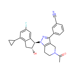 CC(=O)N1CCc2c(c(-c3cccc(C#N)c3)nn2[C@@H]2c3cc(F)cc(C4CC4)c3C[C@H]2O)C1 ZINC000206898927