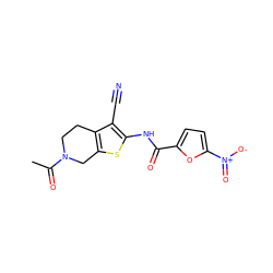 CC(=O)N1CCc2c(sc(NC(=O)c3ccc([N+](=O)[O-])o3)c2C#N)C1 ZINC000004275192