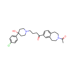 CC(=O)N1CCc2ccc(C(=O)CCCN3CCC(O)(c4ccc(Cl)cc4)CC3)cc2CC1 ZINC000073196514