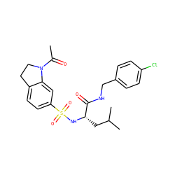 CC(=O)N1CCc2ccc(S(=O)(=O)N[C@@H](CC(C)C)C(=O)NCc3ccc(Cl)cc3)cc21 ZINC000072179198