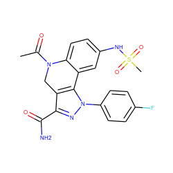 CC(=O)N1Cc2c(C(N)=O)nn(-c3ccc(F)cc3)c2-c2cc(NS(C)(=O)=O)ccc21 ZINC000034354016