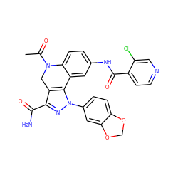 CC(=O)N1Cc2c(C(N)=O)nn(-c3ccc4c(c3)OCO4)c2-c2cc(NC(=O)c3ccncc3Cl)ccc21 ZINC000138291707