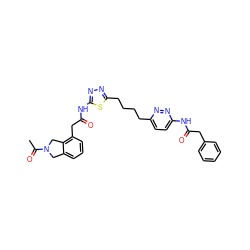 CC(=O)N1Cc2cccc(CC(=O)Nc3nnc(CCCCc4ccc(NC(=O)Cc5ccccc5)nn4)s3)c2C1 ZINC000169698674