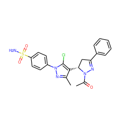 CC(=O)N1N=C(c2ccccc2)C[C@H]1c1c(C)nn(-c2ccc(S(N)(=O)=O)cc2)c1Cl ZINC000474609976