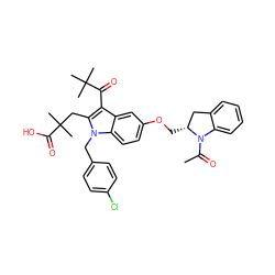 CC(=O)N1c2ccccc2C[C@H]1COc1ccc2c(c1)c(C(=O)C(C)(C)C)c(CC(C)(C)C(=O)O)n2Cc1ccc(Cl)cc1 ZINC000049756937