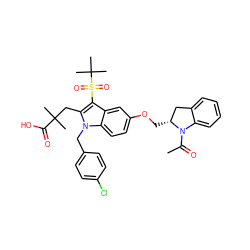 CC(=O)N1c2ccccc2C[C@H]1COc1ccc2c(c1)c(S(=O)(=O)C(C)(C)C)c(CC(C)(C)C(=O)O)n2Cc1ccc(Cl)cc1 ZINC000049774583