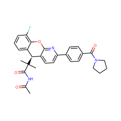 CC(=O)NC(=O)C(C)(C)[C@@H]1c2ccc(-c3ccc(C(=O)N4CCCC4)cc3)nc2Oc2c(F)cccc21 ZINC000299833235