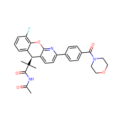 CC(=O)NC(=O)C(C)(C)[C@@H]1c2ccc(-c3ccc(C(=O)N4CCOCC4)cc3)nc2Oc2c(F)cccc21 ZINC000299833985