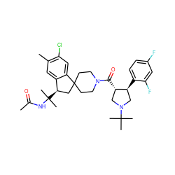 CC(=O)NC(C)(C)[C@@H]1CC2(CCN(C(=O)[C@H]3CN(C(C)(C)C)C[C@@H]3c3ccc(F)cc3F)CC2)c2cc(Cl)c(C)cc21 ZINC000049793289