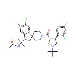 CC(=O)NC(C)(C)[C@H]1CC2(CCN(C(=O)[C@H]3CN(C(C)(C)C)C[C@@H]3c3ccc(F)cc3F)CC2)c2cc(Cl)c(C)cc21 ZINC000049793432