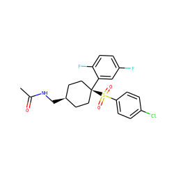 CC(=O)NC[C@H]1CC[C@@](c2cc(F)ccc2F)(S(=O)(=O)c2ccc(Cl)cc2)CC1 ZINC000253640288