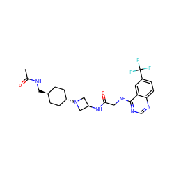 CC(=O)NC[C@H]1CC[C@H](N2CC(NC(=O)CNc3ncnc4ccc(C(F)(F)F)cc34)C2)CC1 ZINC000149174084