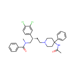 CC(=O)NC1(c2ccccc2)CCN(CC[C@H](CN(C)C(=O)c2ccccc2)c2ccc(Cl)c(Cl)c2)CC1 ZINC000003927605