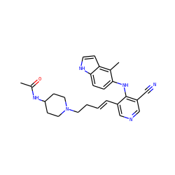 CC(=O)NC1CCN(CC/C=C/c2cncc(C#N)c2Nc2ccc3[nH]ccc3c2C)CC1 ZINC000045365387