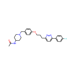 CC(=O)NC1CCN(Cc2ccc(OCCCc3ccc(-c4ccc(F)cc4)nn3)cc2)CC1 ZINC000473108535