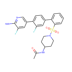 CC(=O)NC1CCN(S(=O)(=O)c2ccccc2-c2ccc(-c3cnc(N)c(F)c3)c(F)c2)CC1 ZINC000224792105