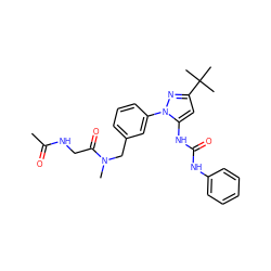 CC(=O)NCC(=O)N(C)Cc1cccc(-n2nc(C(C)(C)C)cc2NC(=O)Nc2ccccc2)c1 ZINC000058581170