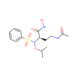 CC(=O)NCC[C@H](C(=O)NO)N(OC(C)C)S(=O)(=O)c1ccccc1 ZINC000473089239