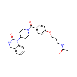 CC(=O)NCCCOc1ccc(C(=O)N2CCC(N3C(=O)NCc4ccccc43)CC2)cc1 ZINC000013744292