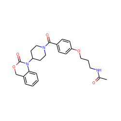 CC(=O)NCCCOc1ccc(C(=O)N2CCC(N3C(=O)OCc4ccccc43)CC2)cc1 ZINC000013744294